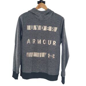 Under Armour Women's MEDIUM Fleece Hoodie Heather Gray Loose Cold Gear Foil Logo